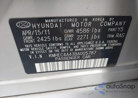2011 Hyundai Sonata Hybrid from USA, damaged, VIN KMHEC4A43BA005787